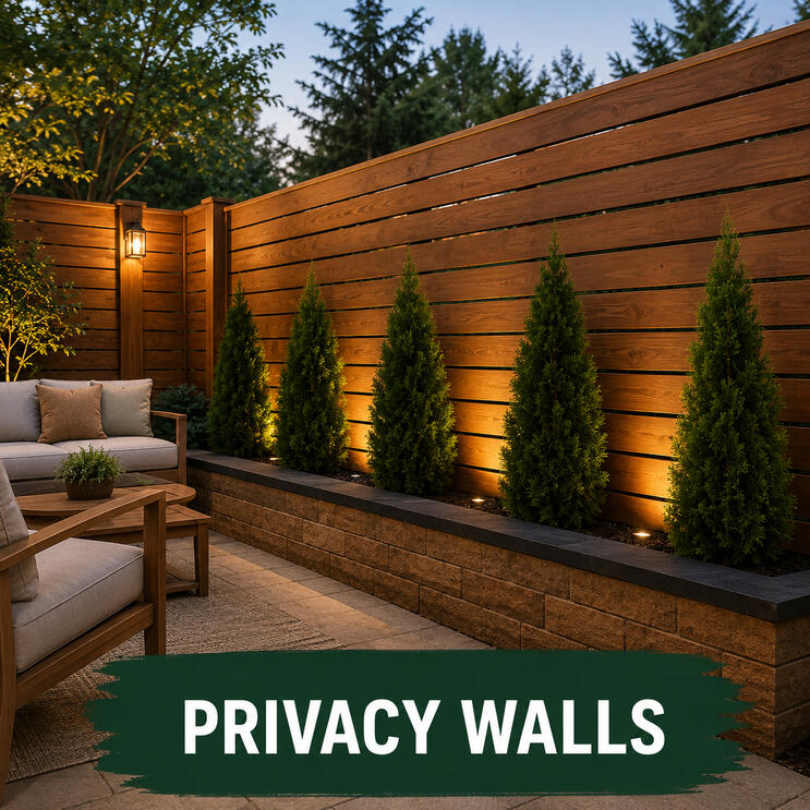 Untitled Horizontal wooden privacy wall for backyard seating area.